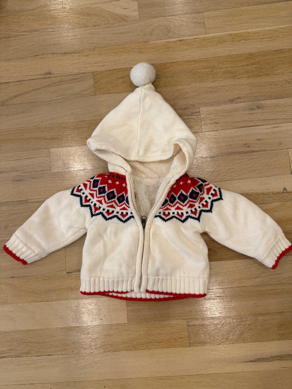 Cream Knit Hooded Xmas Baby Sweater